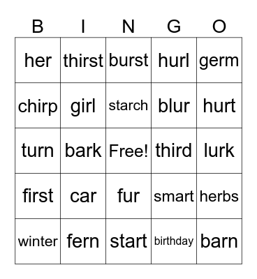 Bossy R Bingo Card