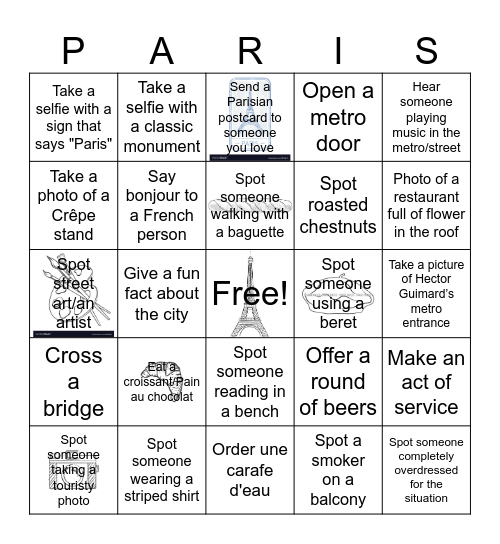 Le Super Paris Reunion Bingo Card