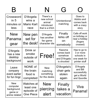 Da D'Angela 2024 Bingo Card