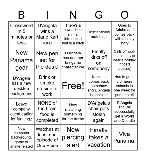 Da D'Angela 2024 Bingo Card