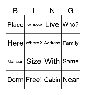 Housing Vocab Bingo Card