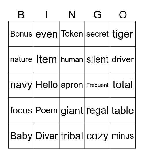 Open Vowels Bingo Card