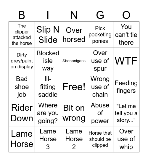 Horse Expo Bingo Card