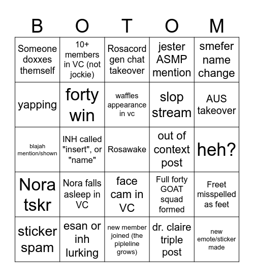 Rosacord Bingo Card