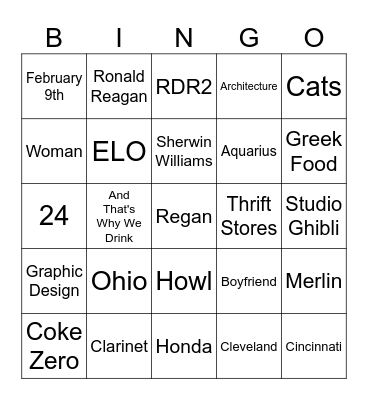 Regan's Infinity Craft Bingo Card