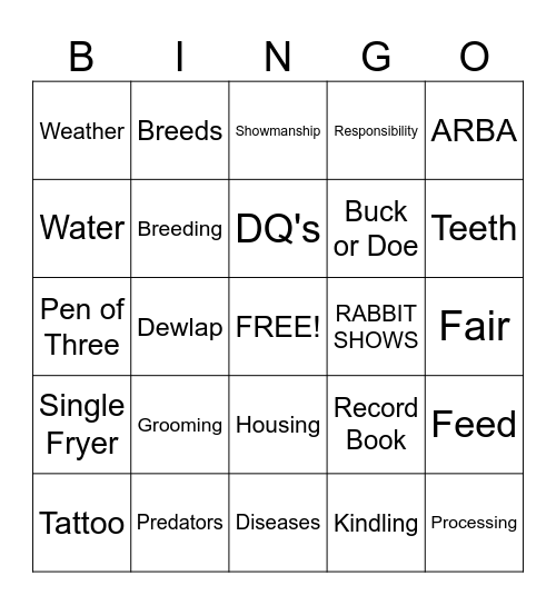 4H HOP TO IT BINGO Card