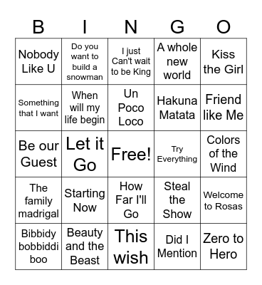 Musical Bingo Card
