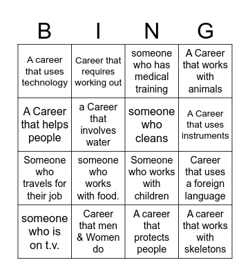 Career Day Bingo Card