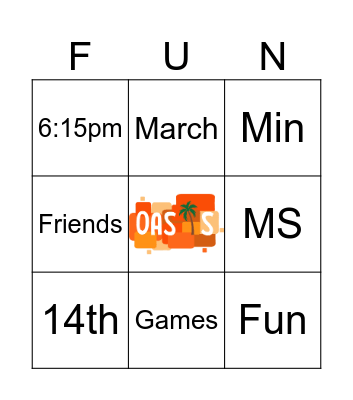 Oasis Bingo Card