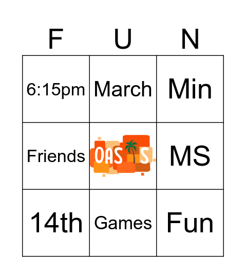 Oasis Bingo Card