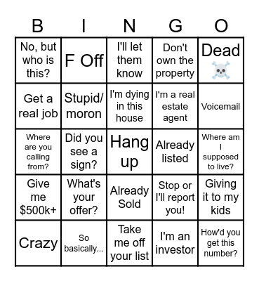 Dialer Bingo Card