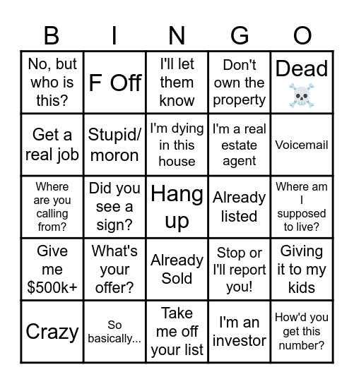 Dialer Bingo Card