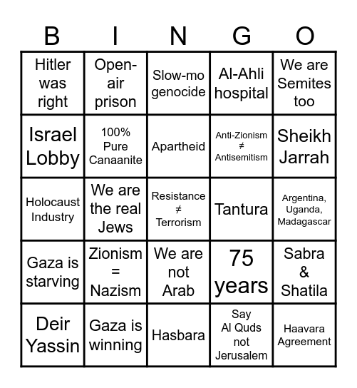 Balestine Bingo Card