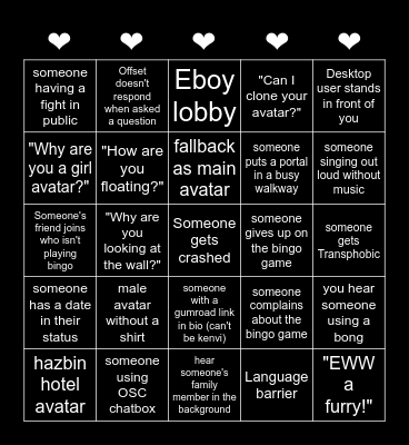 Pixel_Dust's VRChat Bingo Card