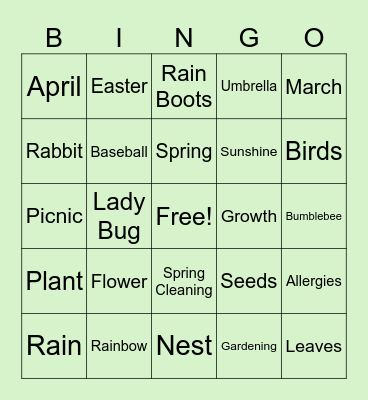 Spring Bingo Card