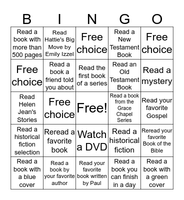 Summer Reading Bingo Card