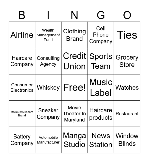 Black Owned Bingo Card