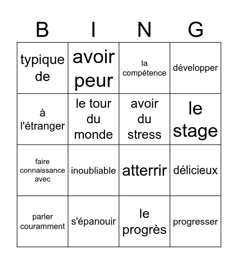 Trajet 3 Bingo Card