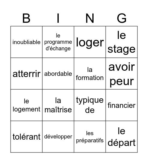 Trajet 3 Bingo Card