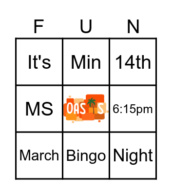 Oasis Bingo Card
