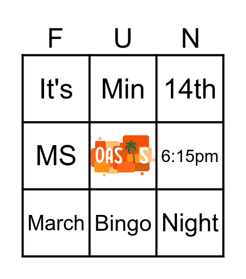 Oasis Bingo Card