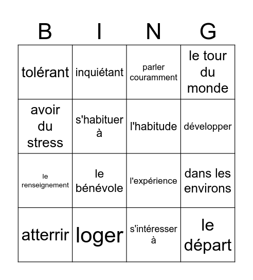 Trajet 3 Bingo Card