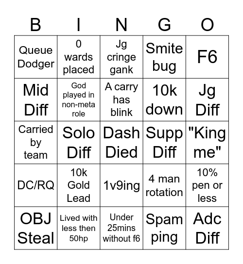 Board Bingo Card