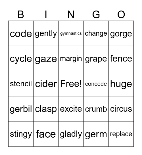 Sounds of C & G Bingo Card