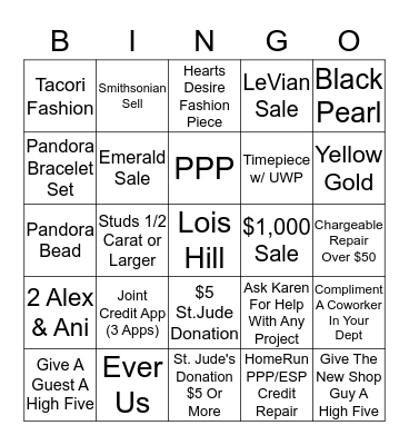 Jared The Galleria Of Jewelry 2542 Bingo Card