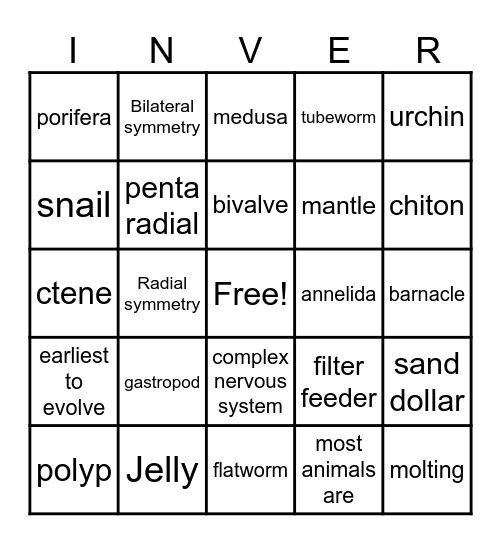 Invertebrate Bingo - Ashenfelter Bingo Card