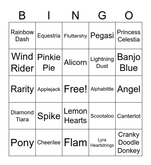 MY Little Pony BINGO Card