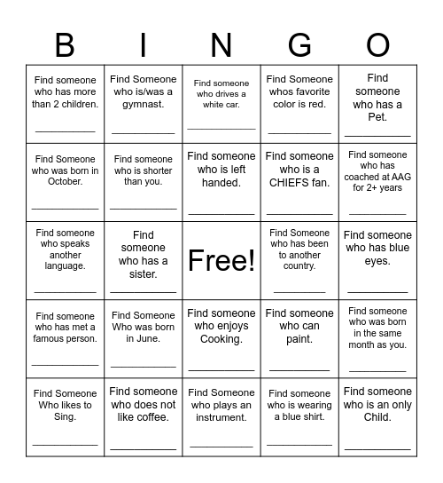 Find Someone Who Bingo Card