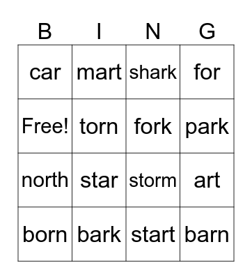 ar/or Bingo Card