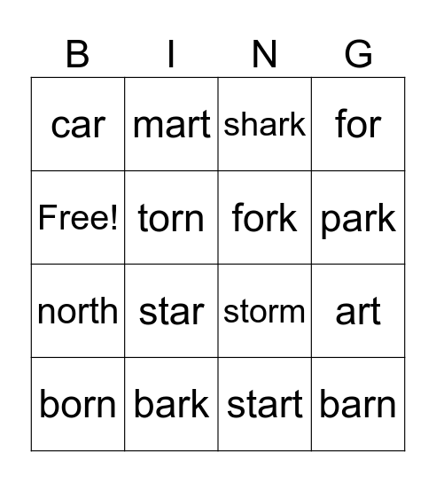 ar/or Bingo Card