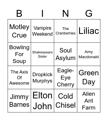 Artist Bingo Card
