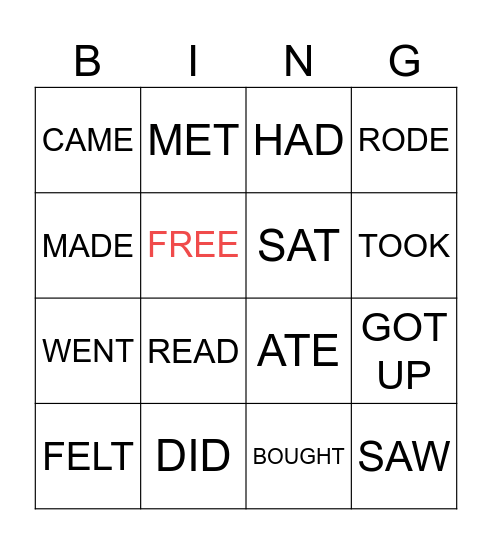 SIMPLE PAST BING(O) Bingo Card