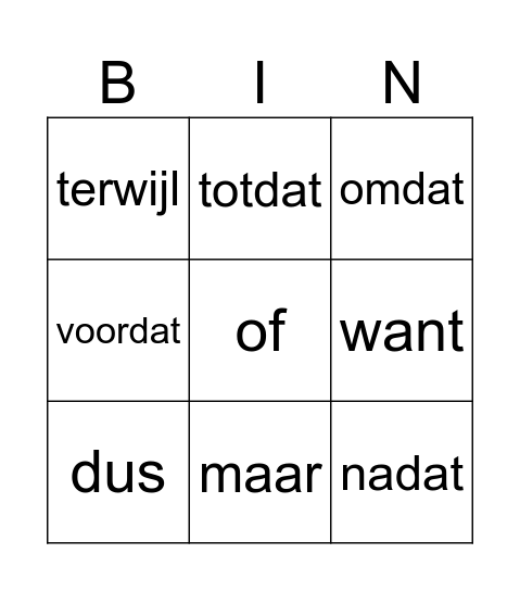 Voegwoorden Bingo Card