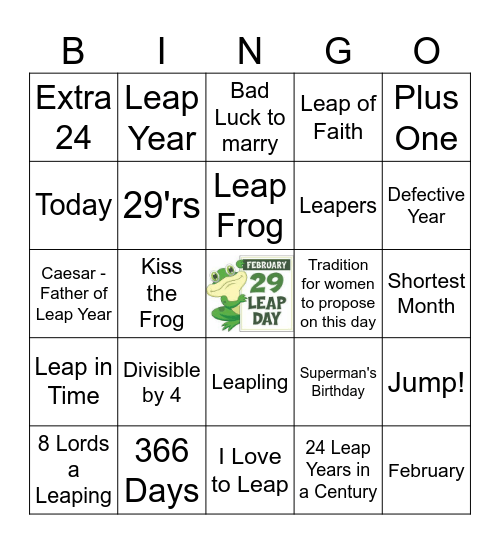 Happy Leap Day! Bingo Card