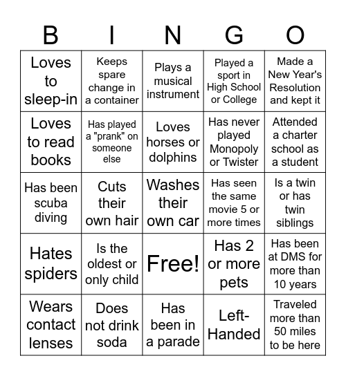 DMS BINGO Card