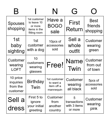 Saturday Bingo Card