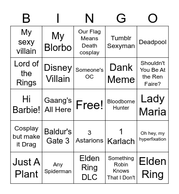 ECCC 2024 Cosplay Bingo Card