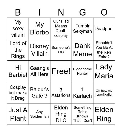 ECCC 2024 Cosplay Bingo Card