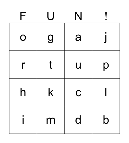 Kindergarten Letters to Rr Bingo Card