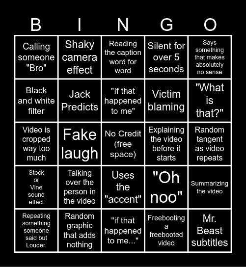 Sssniperwolf Bingo Card