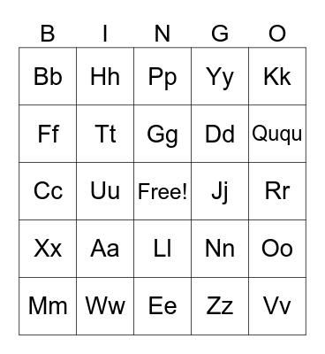 K letter sounds Bingo Card