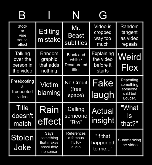 Sssniperwolf Bingo Card