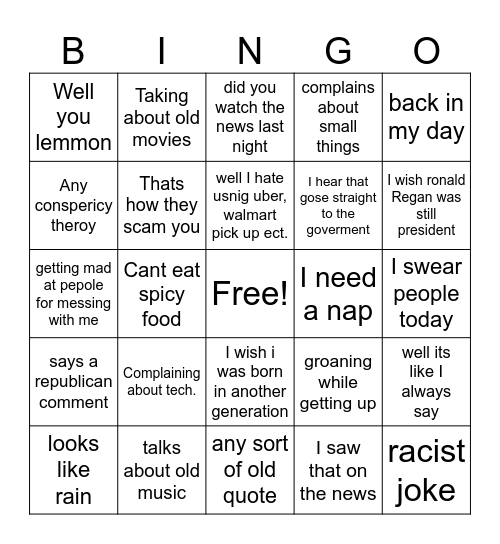 old man bingoba Bingo Card