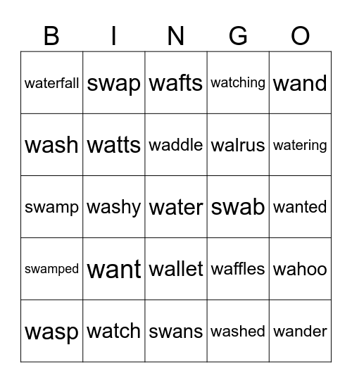 wa words Bingo Card