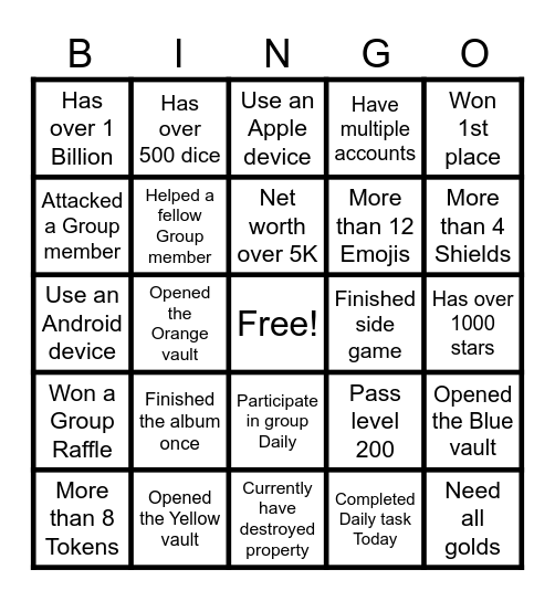 Monopoly Bingo Card