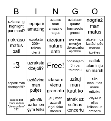 gabes Bingo Card